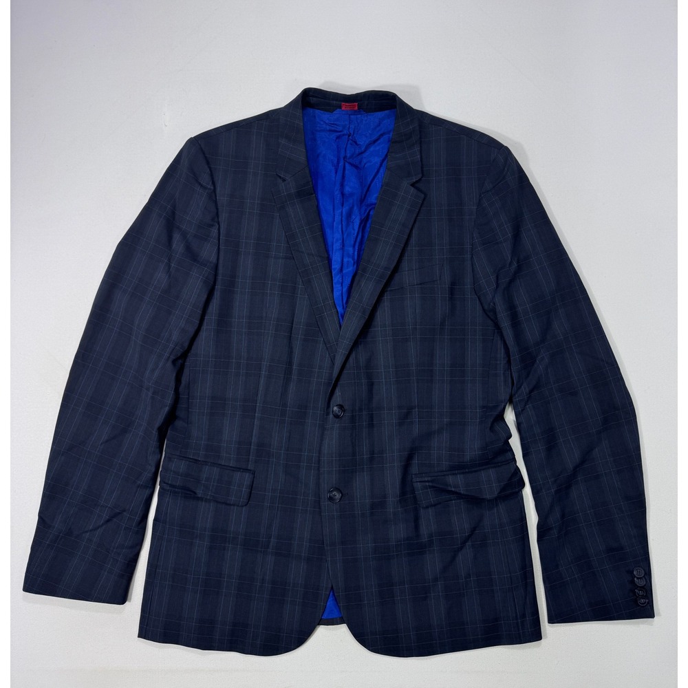 Hugo Boss Amares Mens 44R Grey Blue Plaid Virgin Wool Blazer Professional Career